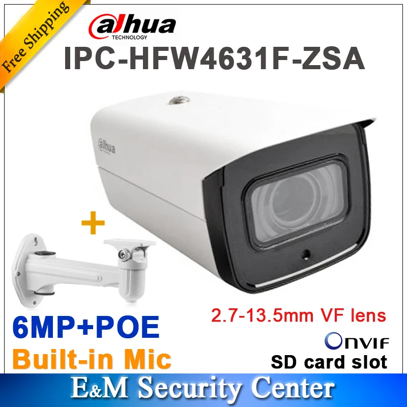 Original dahua IPC-HFW4631F-ZSA 6MP Network Camera POE IR 2.7-13.5mm VF lens Bullet Camera mic SD Card Slot with bracket
Original dahua IPC-HFW4631F-ZSA 6MP Network Camera POE IR 2.7-13.5mm VF lens Bullet Camera mic SD Card Slot with bracket