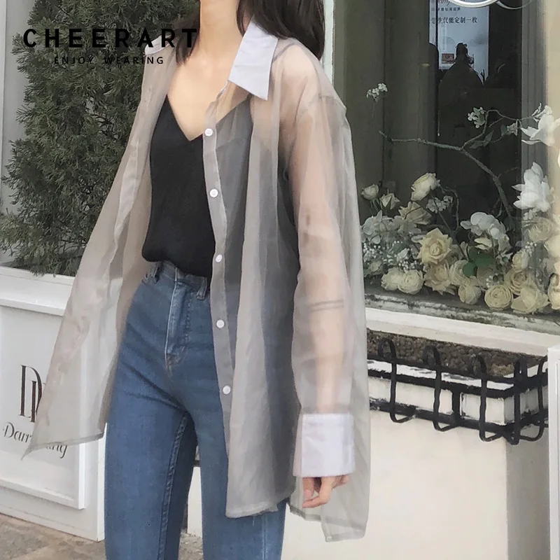 Cheerart Transparent Blouse Women Sheer Top See Through Shirt Long Sleeve Ladies Tulle Top 2019 Spring Summer Clothing
Cheerart Transparent Blouse Women Sheer Top See Through Shirt Long Sleeve Ladies Tulle Top 2019 Spring Summer Clothing