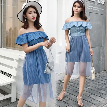 2018 Summer new design Korean fashion slash neck mini dress with gauze skirt belt suit girl student casual cute clothes S-XL
2018 Summer new design Korean fashion slash neck mini dress with gauze skirt belt suit girl student casual cute clothes S-XL