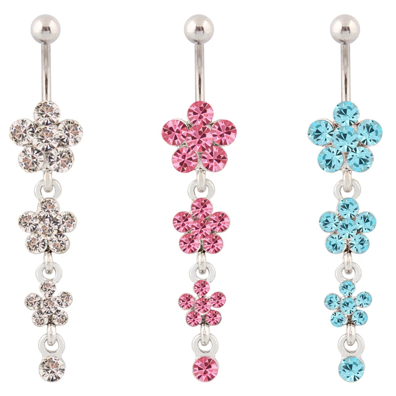 

Navel rings plum flower fashion body piercing flower belly rings body jewelry Wholesale 14G stainless steel bar Free Shipping
