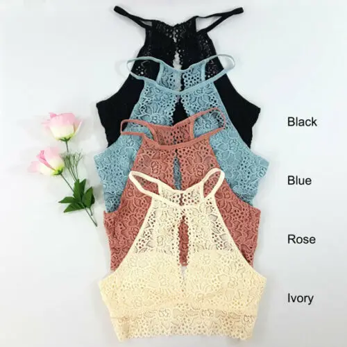 

Womens Crop Top Floral Harness V-Neck Vest Hollow Bralet Lace Camisole Tank Tops