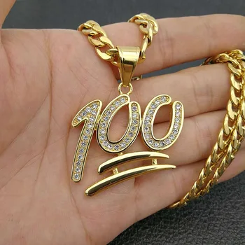 Hip Hop Micro Pave Cubic Zircon Gold Color 100 Points Men Pendant Necklace 316L Stainless Steel jewelry with Cuban Link Chain
Hip Hop Micro Pave Cubic Zircon Gold Color 100 Points Men Pendant Necklace 316L Stainless Steel jewelry with Cuban Link Chain