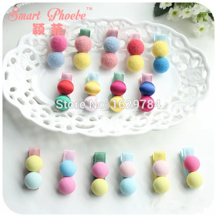Boutique 20pcs Fashion Cute Color Pom Hairpins Solid Kawaii Ribbon Ball Hair Clips Princess Headwear Accessories |