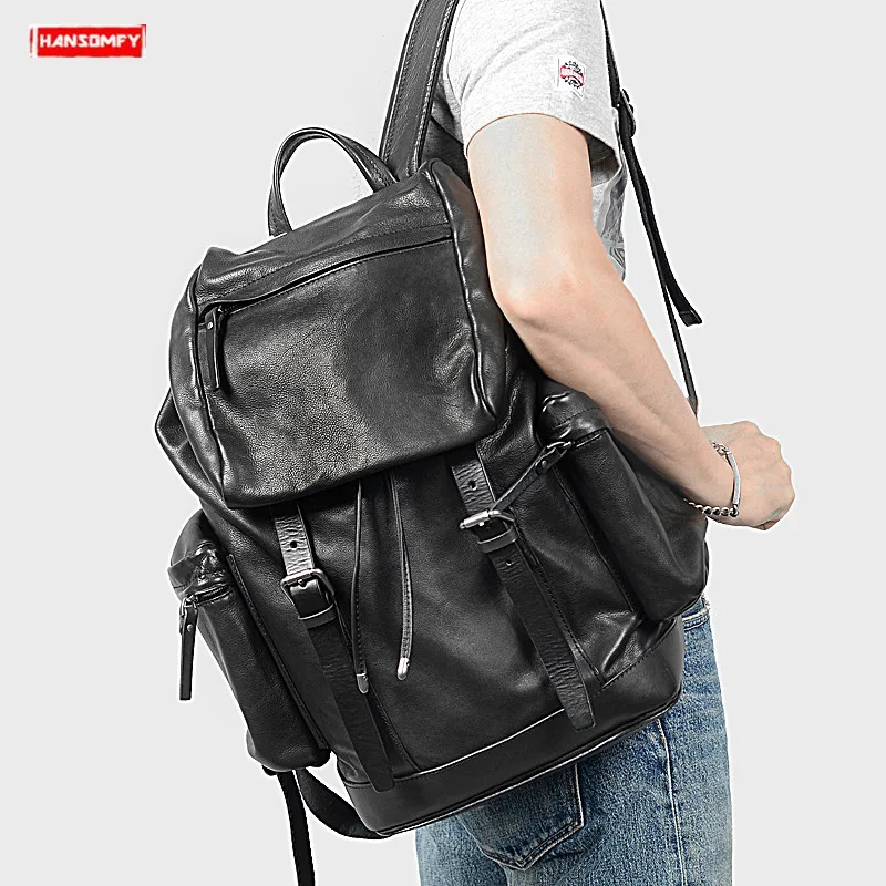 Men Backpack Travel Shoulder Bag Genuine Leather 15" Laptop Backpacks Cowhide Bag New Vegetable Tanned Leather Men's Soft Black
Men Backpack Travel Shoulder Bag Genuine Leather 15" Laptop Backpacks Cowhide Bag New Vegetable Tanned Leather Men's Soft Black
