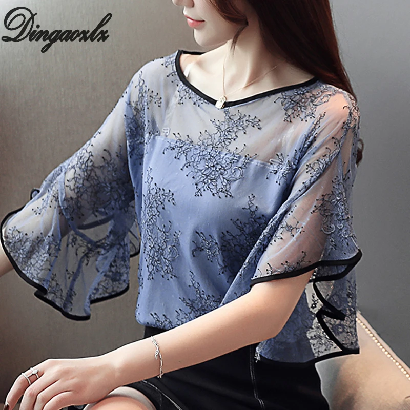 Dingaozlz Roupas feminina Elegant Ruffles Female Tops Summer Women blouse Half sleeve embroidery Lace shirt Blusa
Dingaozlz Roupas feminina Elegant Ruffles Female Tops Summer Women blouse Half sleeve embroidery Lace shirt Blusa