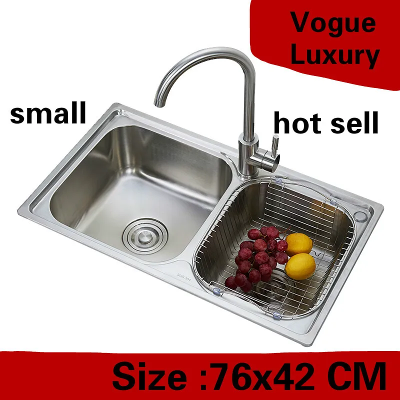 

Free shipping Apartment do the dishes high quality kitchen double groove sink vogue 304 stainless steel hot sell small 76x42 CM