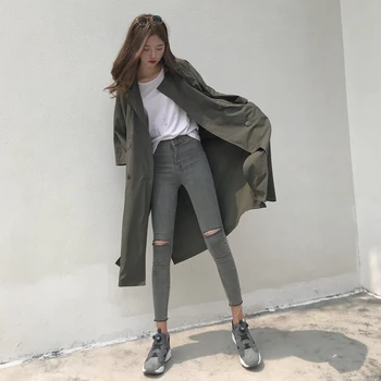 Net Korean version of the spring autumn new coat windbreaker 2019 loose thin tie with seven sleeves long trench coat B71 
Net Korean version of the spring autumn new coat windbreaker 2019 loose thin tie with seven sleeves long trench coat B71