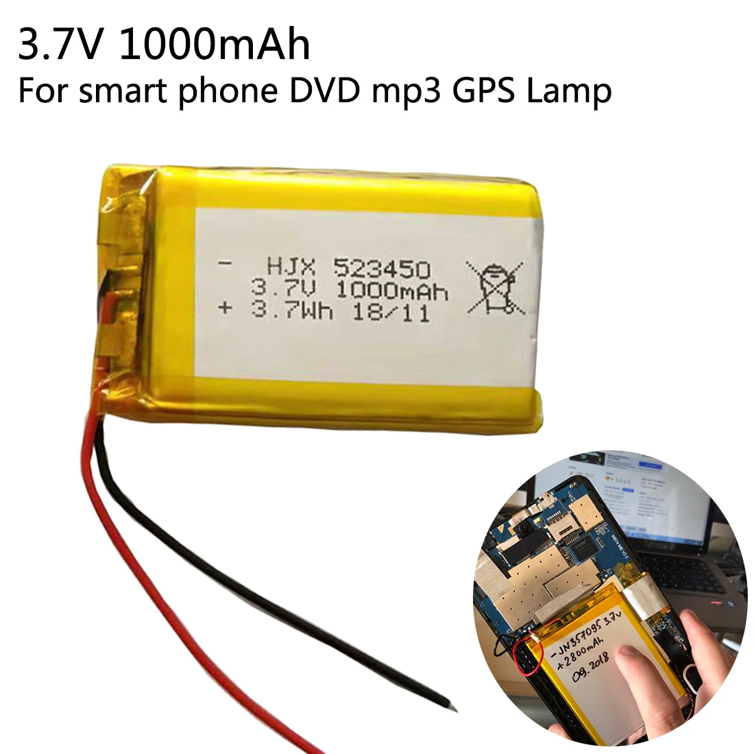 Lithium battery lithium polymer Rechargeable battery 523450 1000 mah 3.7 V For MP3 MP4 MP5 GPS PSP POS Bluetooth Headset
Lithium battery lithium polymer Rechargeable battery 523450 1000 mah 3.7 V For MP3 MP4 MP5 GPS PSP POS Bluetooth Headset