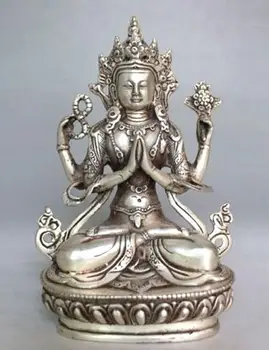 Copper Statue Tibet Buddhism Silver Bodhisattva Four-armed Avalokiteshvara Buddha Statue 14cm height
Copper Statue Tibet Buddhism Silver Bodhisattva Four-armed Avalokiteshvara Buddha Statue 14cm height