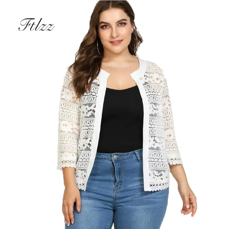 Fashion Women Lace Coat Summer Slim Hollowing Out 3/4 Sleeved Short Cardigan Ladies Plus Size White Black Jacket Casacos
Fashion Women Lace Coat Summer Slim Hollowing Out 3/4 Sleeved Short Cardigan Ladies Plus Size White Black Jacket Casacos