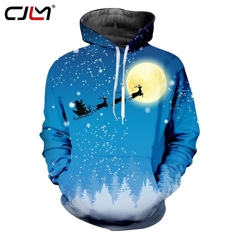 

CJLM Christmas Theme 3D Printed Moon Background Hoodies Santa Claus And Elk Fashion Leisure Men's Sweatshirt 6XL