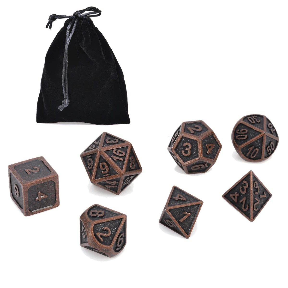 7Pcs Copper Color Retro Metal Polyhedral Dice Dungeons & Dragons MTG SET Table Board Games Outdoor Bar Family Party With Bag