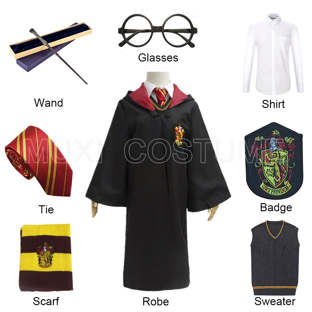 Robe Cloak with Tie Scarf Glasses Shirt Badge Sweater Metal Core Wand Gryffindor Cosplay Harris Costume
Robe Cloak with Tie Scarf Glasses Shirt Badge Sweater Metal Core Wand Gryffindor Cosplay Harris Costume