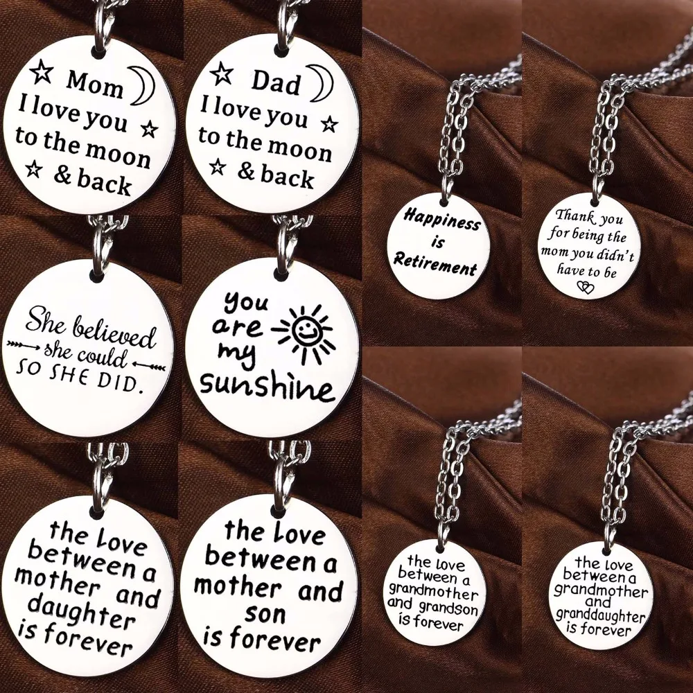 Fashion Stainless Steel Mom//Dad Charm Pendant Necklace Chain Xmas Jewelry Gift