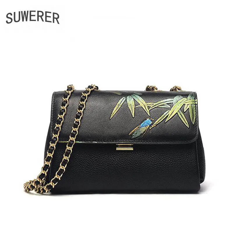 

SUWERER 2019 New Women Genuine Leather bags luxury handbags women bag designer Cowhide Embossed bag women leather Shoulder bag