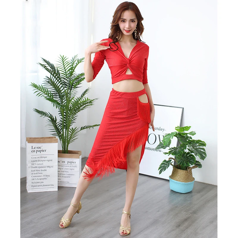 Red Dance Outfit Bellydance Professional Costume For Women Half Sleeve Top With Sexy Belly Skirt Plus Size | Тематическая одежда и