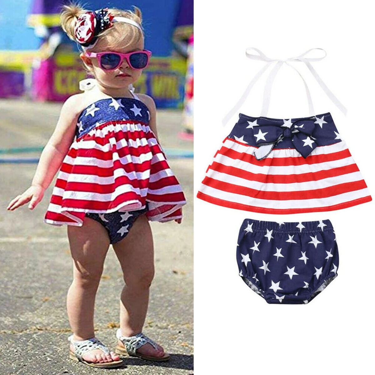 3M-3T Summer Infant Baby Girls My First 4th of July Outfit Off Shoulder Strap Dress+Shorts America Independence Day Clothing Set
3M-3T Summer Infant Baby Girls My First 4th of July Outfit Off Shoulder Strap Dress+Shorts America Independence Day Clothing Set