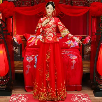 Traditional Oriental Women Qipao Ancient Chinese Marraige Suit Embroidery Vintage Cheongsam Elegant Bride Dress Gown S-XXL
Traditional Oriental Women Qipao Ancient Chinese Marraige Suit Embroidery Vintage Cheongsam Elegant Bride Dress Gown S-XXL