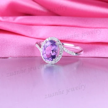 

BAIHE 6x8mm Oval Cut Natural Amethyst Diamondd Solid 10k White Gold Women Engagement Gift Fine Jewelry Wedding Amethyst Ring