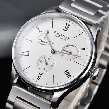 Parnis Top brand 42mm white dial Steel Bracelet Power reserve luxury Automatic movement Bussiness Dress men wrist watch
Parnis Top brand 42mm white dial Steel Bracelet Power reserve luxury Automatic movement Bussiness Dress men wrist watch