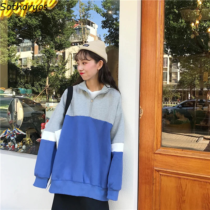 Hoodies Women Turtleneck Patchwork Leisure Thicker Plus Velvet Pullovers Womens Harajuku Simple All-match Students Sweatshirts
Hoodies Women Turtleneck Patchwork Leisure Thicker Plus Velvet Pullovers Womens Harajuku Simple All-match Students Sweatshirts
