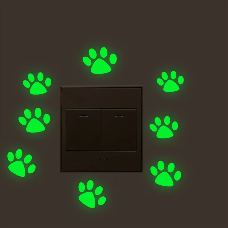 Description Picture 5 of itemcute cat dog footprint luminous switch stickers kids rooms home decor glow in the dark fluorescent wall decals vinyl mural art