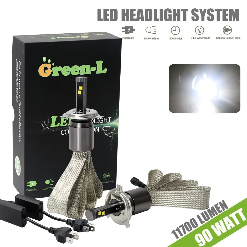 Green-L LED Headlight For auto 11700LM 90W Copper Cooling Led d2s h1 h7 h4 HB2 880 H27 9004 HB1 Hi/Lo 9007 HB5 HB3 Lamps
Green-L LED Headlight For auto 11700LM 90W Copper Cooling Led d2s h1 h7 h4 HB2 880 H27 9004 HB1 Hi/Lo 9007 HB5 HB3 Lamps