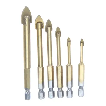 6pcs Durable Titanium Coated Glass Drill bits Set with Tungsten Carbide Tip Plus 1/4" Hex Shank for Masonry Tiling Woodworking
6pcs Durable Titanium Coated Glass Drill bits Set with Tungsten Carbide Tip Plus 1/4" Hex Shank for Masonry Tiling Woodworking