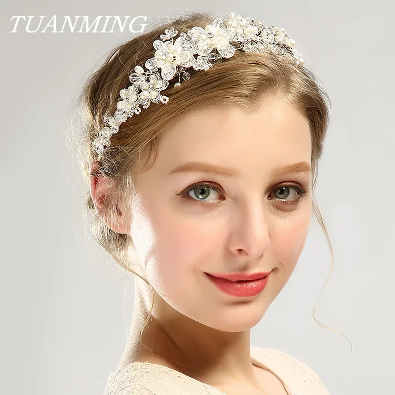 

Wedding Hairband Silver Color Pearl Flower Elegant Bride's Tiara Crown Bride Hair Accessories Headband Hair Ornament For Wedding