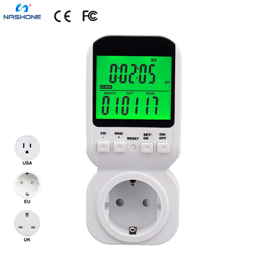 Nashone Digital Timer Switch Socket Electronic Programming Power Socket Timer Switch 220V Smart Home Plug Socket With Switch EU
Nashone Digital Timer Switch Socket Electronic Programming Power Socket Timer Switch 220V Smart Home Plug Socket With Switch EU