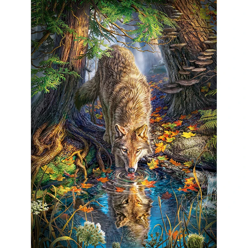 Full square/Round Diamond Painting Cross Stitch "Wolf Drinking Water" drinking water mosaic Embroidery Home Decor gift | Дом и сад