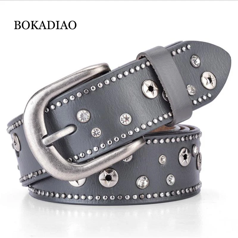 BOKADIAO women belt punk Pin buckle Vintage Rhinestone geometry Rivets luxury lady's original leather belts for women black belt
BOKADIAO women belt punk Pin buckle Vintage Rhinestone geometry Rivets luxury lady's original leather belts for women black belt