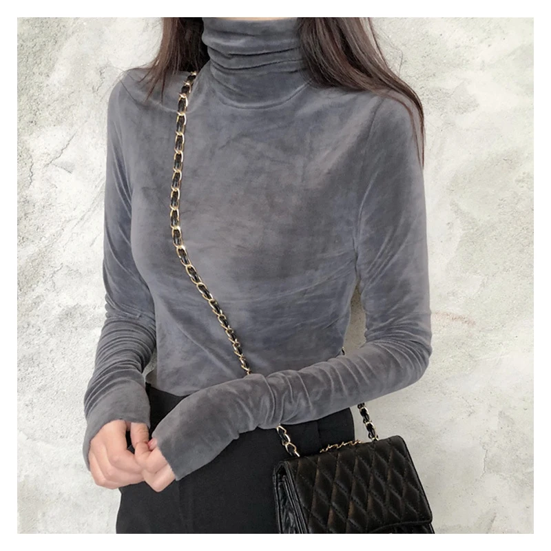FEIBUSHI Ladies Tops Gold Velvet High Collar Long Sleeve Solid Color Bottoming Shirt Top Women Autumn Winter New Fashion T Shirt
FEIBUSHI Ladies Tops Gold Velvet High Collar Long Sleeve Solid Color Bottoming Shirt Top Women Autumn Winter New Fashion T Shirt