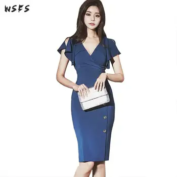 Summer Dress Short Sleeve Womens Dresses Blue Office Ladies Elegant Bodycon Bandage Ruffles Sexy Party Wrap Midi Pencil Dress
Summer Dress Short Sleeve Womens Dresses Blue Office Ladies Elegant Bodycon Bandage Ruffles Sexy Party Wrap Midi Pencil Dress
