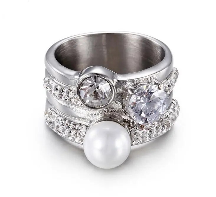 Pearl Rings Stainless Steel Casting Zircon Crystal Rings For Engagement Wedding Party Women Lady Elegant Accessories Jewelry
Pearl Rings Stainless Steel Casting Zircon Crystal Rings For Engagement Wedding Party Women Lady Elegant Accessories Jewelry