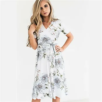 Fashion Women Floral Print Short Sleeve Dress Ladies Boho Knee Length Maxi Summer Party Elegant Dresses Female V Neck Wrap Dress
Fashion Women Floral Print Short Sleeve Dress Ladies Boho Knee Length Maxi Summer Party Elegant Dresses Female V Neck Wrap Dress