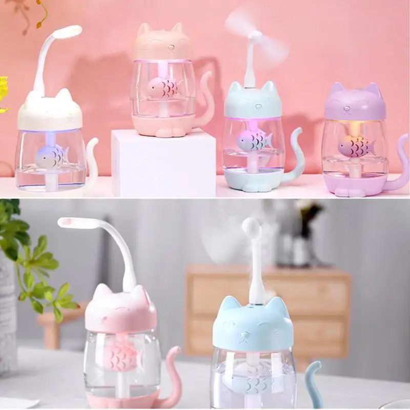 350ml Night Light Fan Ultrasonic Air Humidifier Aroma Diffuser Cat Shape Mini Fan for Home Fogger Mist Maker with LED Lamp
350ml Night Light Fan Ultrasonic Air Humidifier Aroma Diffuser Cat Shape Mini Fan for Home Fogger Mist Maker with LED Lamp