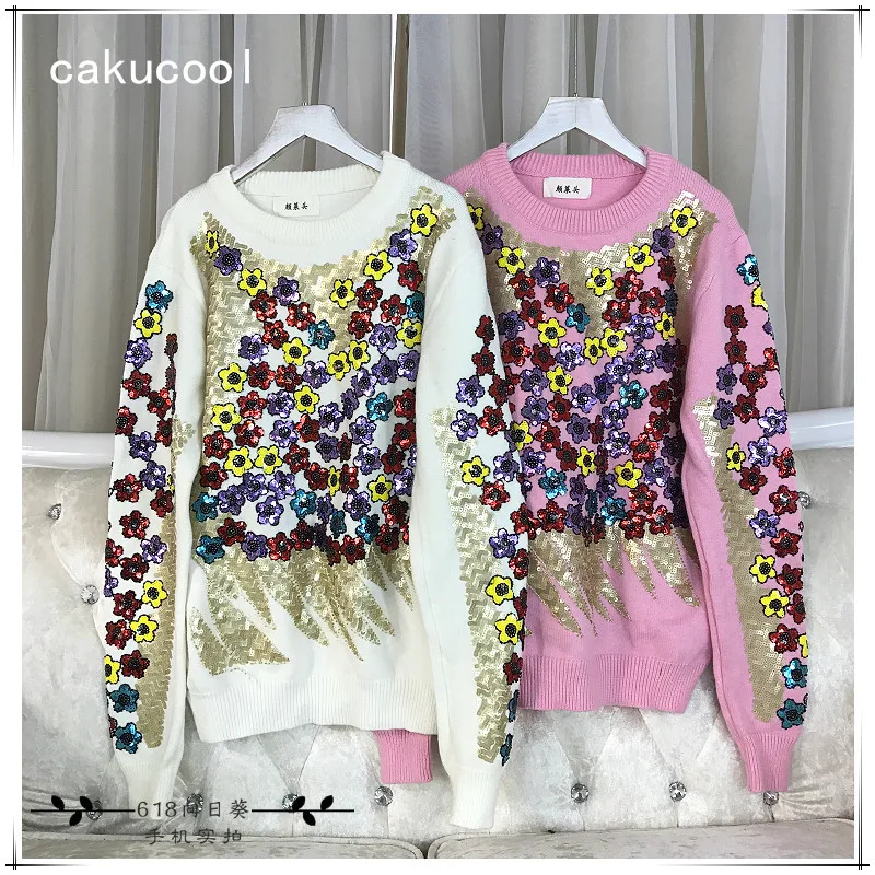 Cakucool Beading Knit Tops Women Long Sleeve O-neck Sequined Sweaters Small Florals Embroid Jumper Sweater Knit Pullovers Female
Cakucool Beading Knit Tops Women Long Sleeve O-neck Sequined Sweaters Small Florals Embroid Jumper Sweater Knit Pullovers Female
