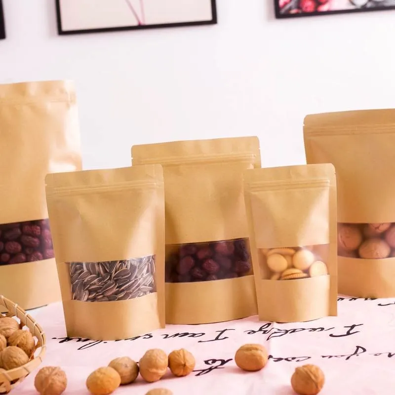 50pcs/lot Brown Stand Up Kraft Paper Bags with Matte Window Reusable Gift Snacks Nut Tea Food Packaging Pouches Zipper Bag
50pcs/lot Brown Stand Up Kraft Paper Bags with Matte Window Reusable Gift Snacks Nut Tea Food Packaging Pouches Zipper Bag