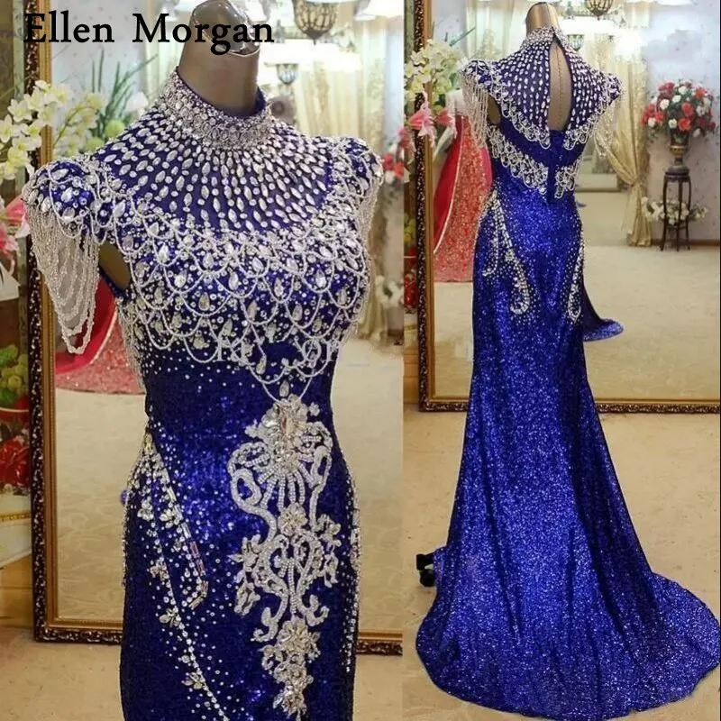 Royal Blue Sequined Mermaid Evening Dresses 2019 High Neck Crystal Red Carpet Celebrity Formal Prom Party Gowns for Women Wear
Royal Blue Sequined Mermaid Evening Dresses 2019 High Neck Crystal Red Carpet Celebrity Formal Prom Party Gowns for Women Wear
