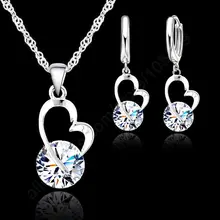 Nuevo conjunto de joyas de circonita cúbica brillante a la moda collar con colgante de corazón de plata de ley 925 + pendientes colgantes para las mujeres(China)