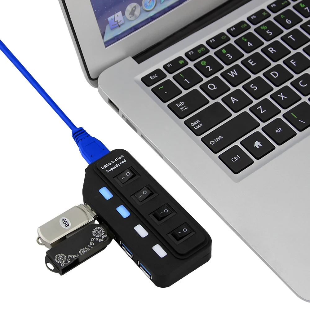 USB HUB 3.0 4 Port USB Splitter LED Light On/Off Switch Micro Hub With EU US Power Adapter For Macbook Pro Computer Accessories USB HUB 3.0 4 Port USB Splitter LED Light On/Off Switch Micro Hub With EU US Power Adapter For Macbook Pro Computer Accessories