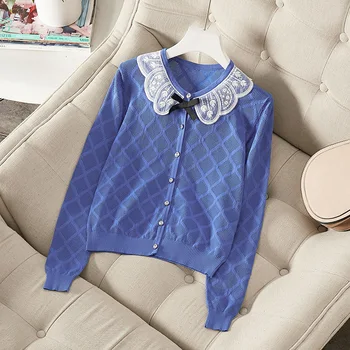 Autumn 2019 new European and American women's wear Long sleeve lace round collar Hollow knit sweater
Autumn 2019 new European and American women's wear Long sleeve lace round collar Hollow knit sweater