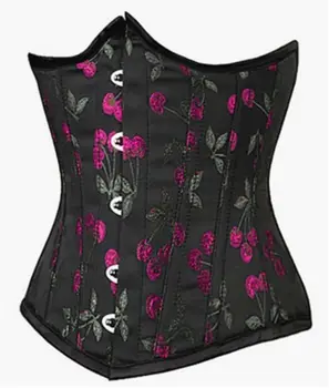 

fashion Sexy Cherry Print overbust waist corsets Lingerie Tops Lace Up Back Corset Underbust body shaper bustiers S-XXL