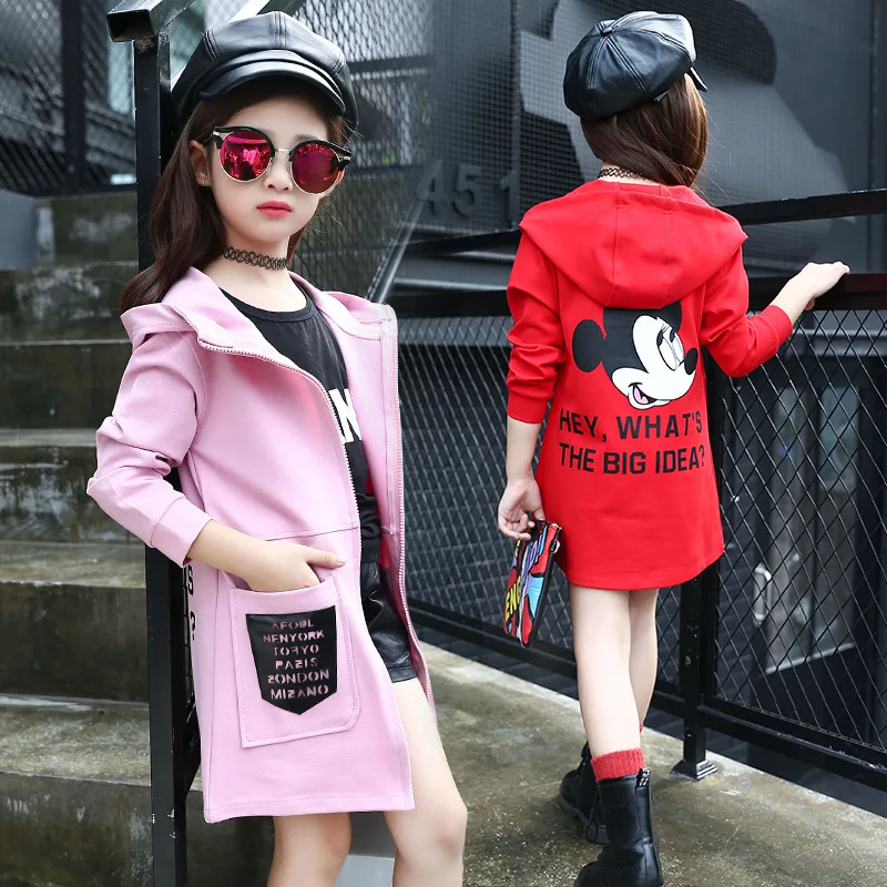 Hooded Jackets For Girls Children Outerwear Cotton Cartoon Mouse Girls Trench Coats Letter Kids Windbreaker 4-13 Year
Hooded Jackets For Girls Children Outerwear Cotton Cartoon Mouse Girls Trench Coats Letter Kids Windbreaker 4-13 Year