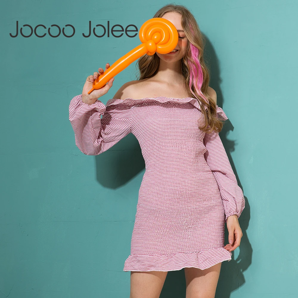 Jocoo Jolee Slash Neck Ruffles Dress Women Spring Off Shoulder Lantern Sleeve Elastic Mini Dress Autumn 2018 Pink Dress femme
Jocoo Jolee Slash Neck Ruffles Dress Women Spring Off Shoulder Lantern Sleeve Elastic Mini Dress Autumn 2018 Pink Dress femme