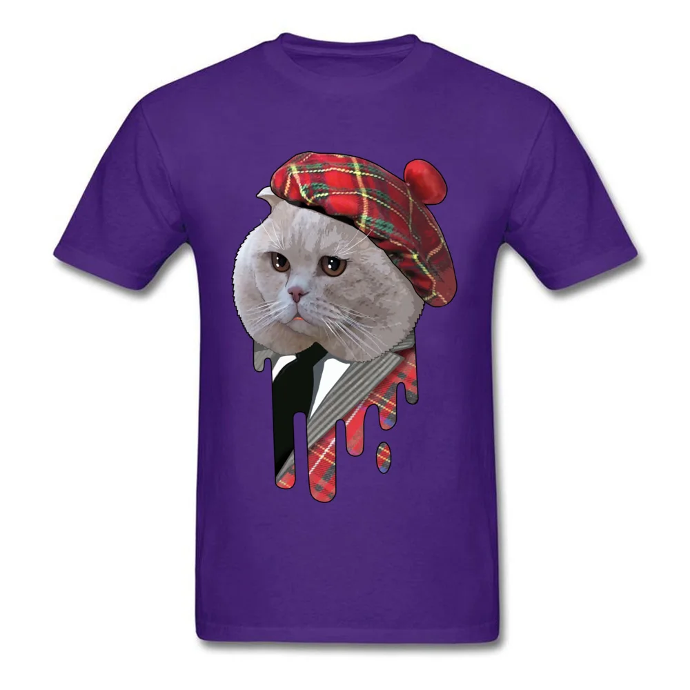 Hip hop Scottish cat Round Collar T Shirts VALENTINE DAY Tops & Tees Short Sleeve for Men Cheap 100% Cotton Cool T-shirts Scottish cat purple