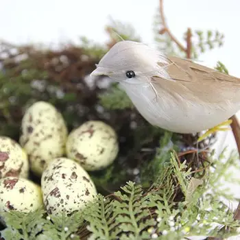 

13cm DIY Artificial Simulation Life-like Bird Nest Mold Big Round Bird Nest Set for Garden Ornament Decoration Prop (Yellow Egg)