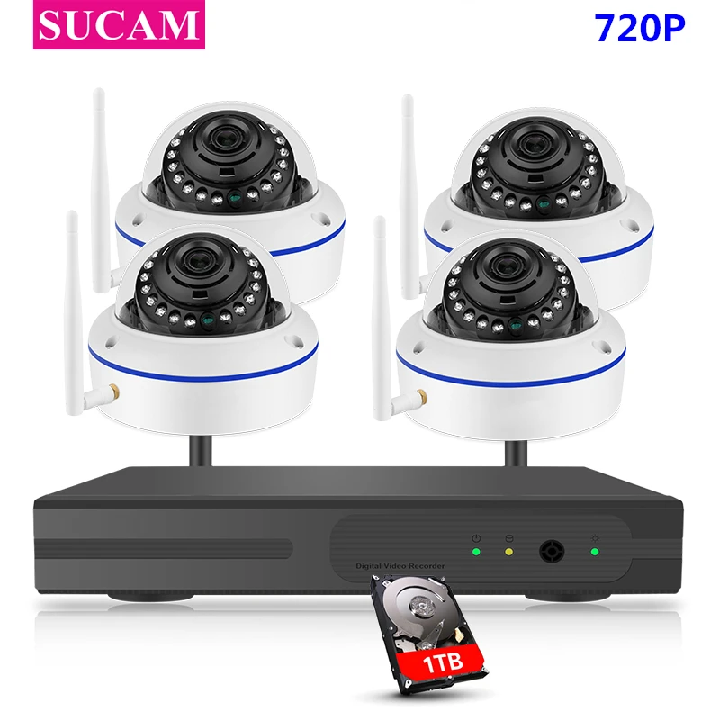 

SUCAM 4CH 720P FULL HD Dome Wireless NVR Kit WIFI CCTV System P2P 4 Pieces 1MP IP Camera Security Surveillance Set Plug And Play