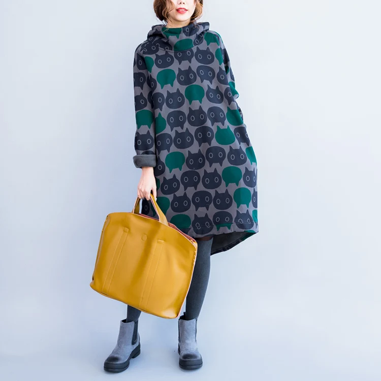 2018 Autumn Fleece Sweatshirts Dress Cute Cat Print Women Casual Loose Vintage Warm Plus Size Hooded Collar Long Hoodies
2018 Autumn Fleece Sweatshirts Dress Cute Cat Print Women Casual Loose Vintage Warm Plus Size Hooded Collar Long Hoodies